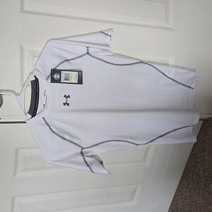 Under Armour, medium mens white compression shirt.